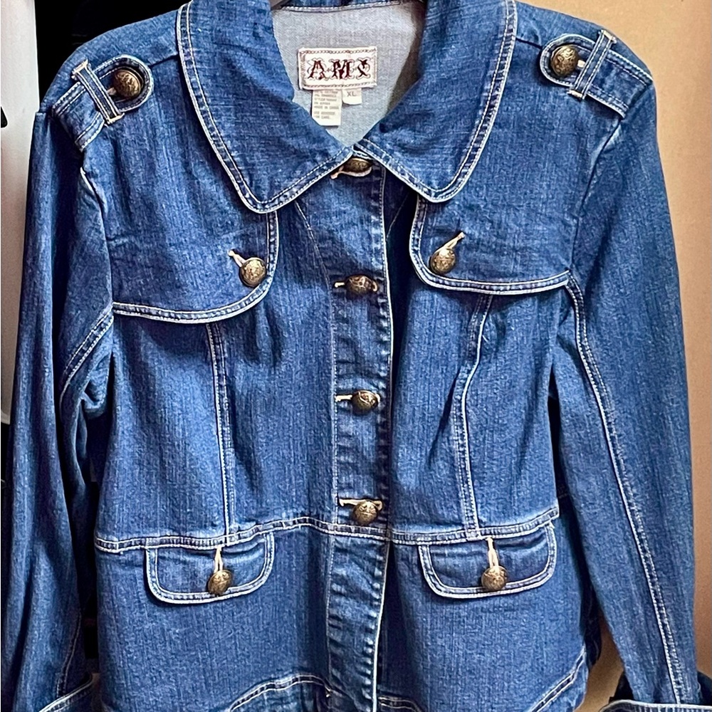 Ami Classic Blue Jean Jacket with Brass Button Accents